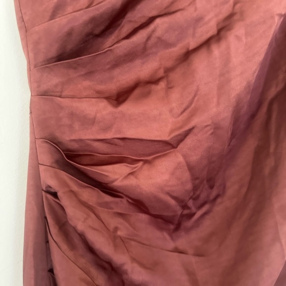 Brown One Shoulder Ruched Gown with Slit - Picture 5 of 9